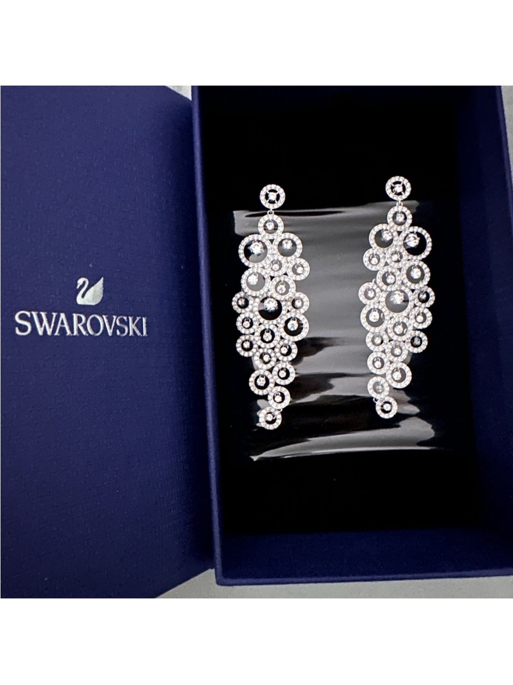 NEW Swarovski Silver Crystal Drop Cluster Earrings - Silver